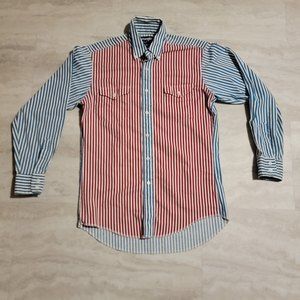 Vintage Wrangler Pin Stripe Red White and Blue Button Up Long Sleeve Reg…